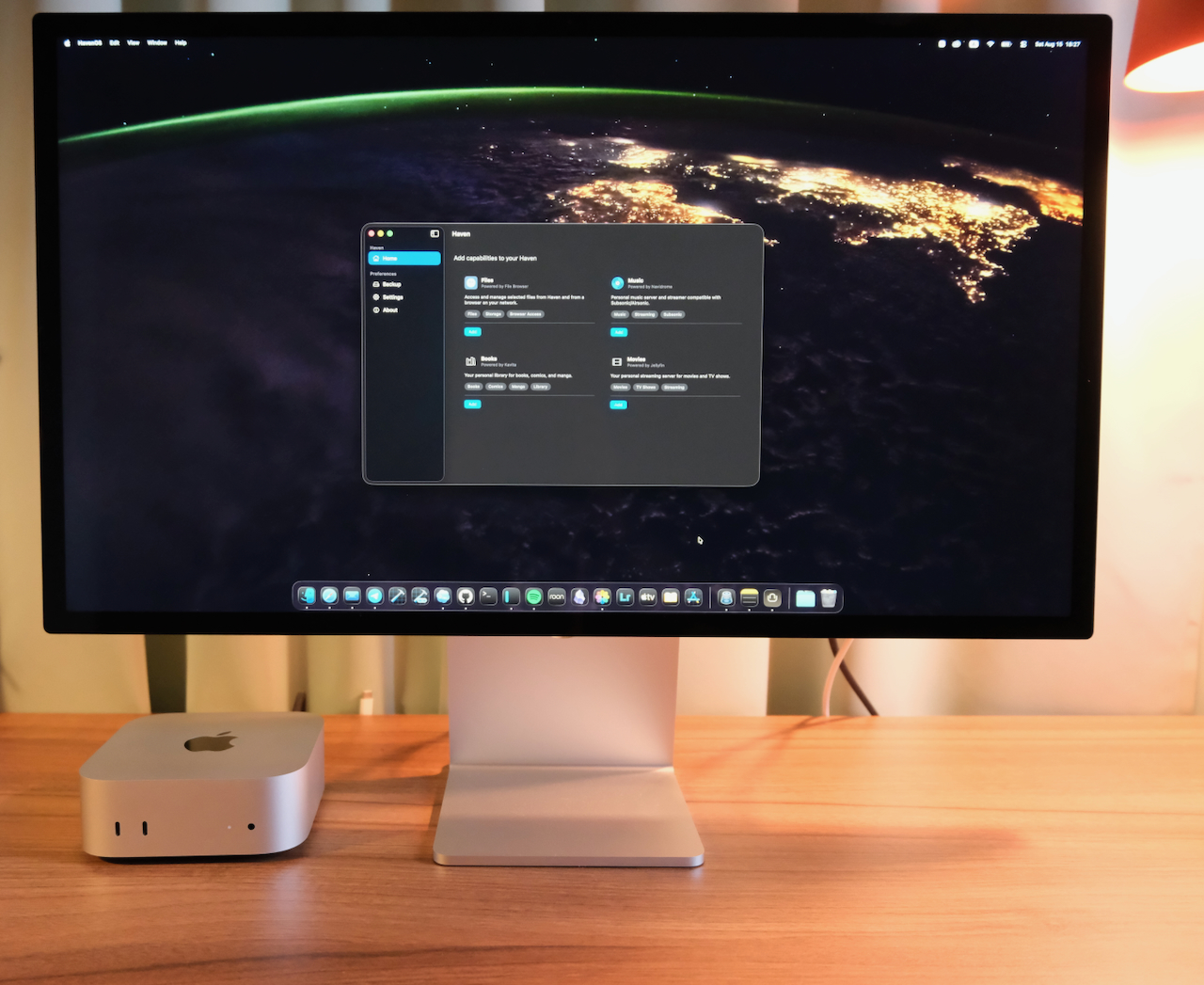 HavenOS running on a Studio Display connected to a Mac mini